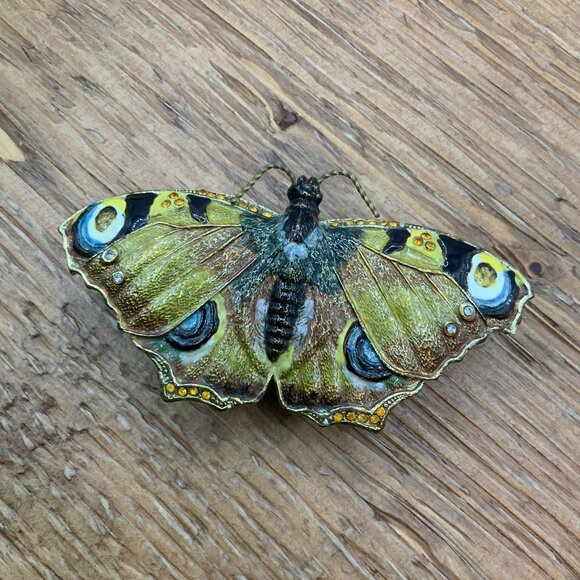 Peacock Butterfly Multi Colored Gold Tone Trinket Box - Picture 1 of 7
